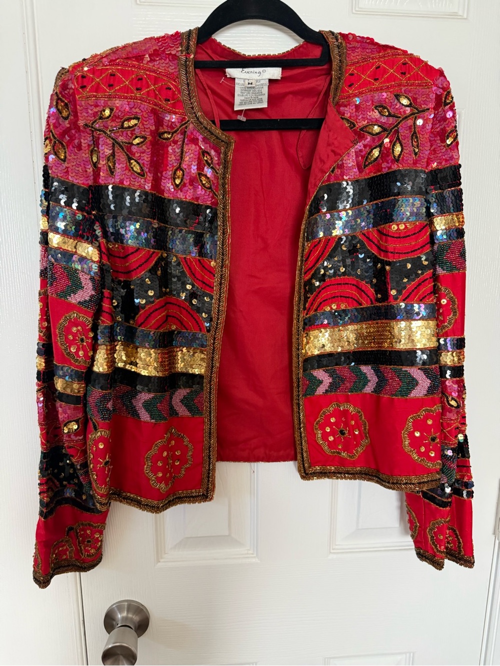 Papell Boutique Red Sequin Embellished Open-Front Jacket